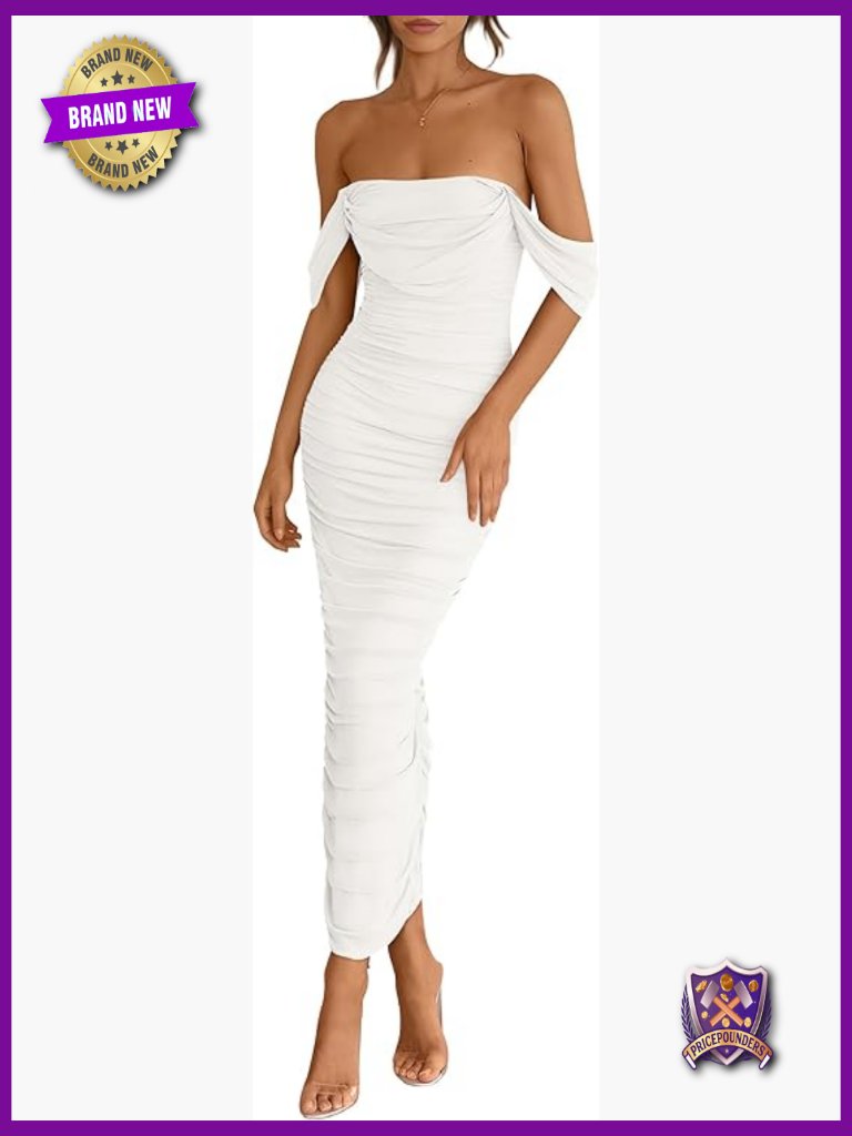 Off Shoulder Maxi Dress Bodycon Ruched Sleeveless Split Cocktail Party